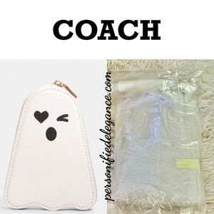 NEW Coach Leather Ghost Shaped Chalk Multi Zip Coin Purse Pouch Wallet